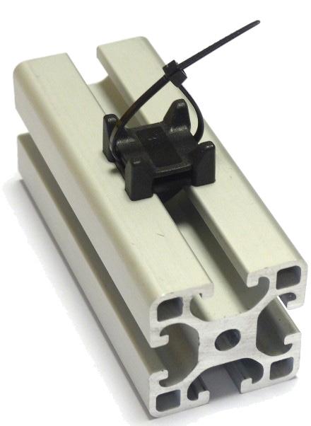The hard plastic cable binding blocks can be twisted to secure them in the slots of the aluminium