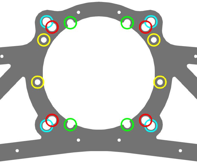 The top image on this page shows the appropriate mounting holes for your steering wheel.