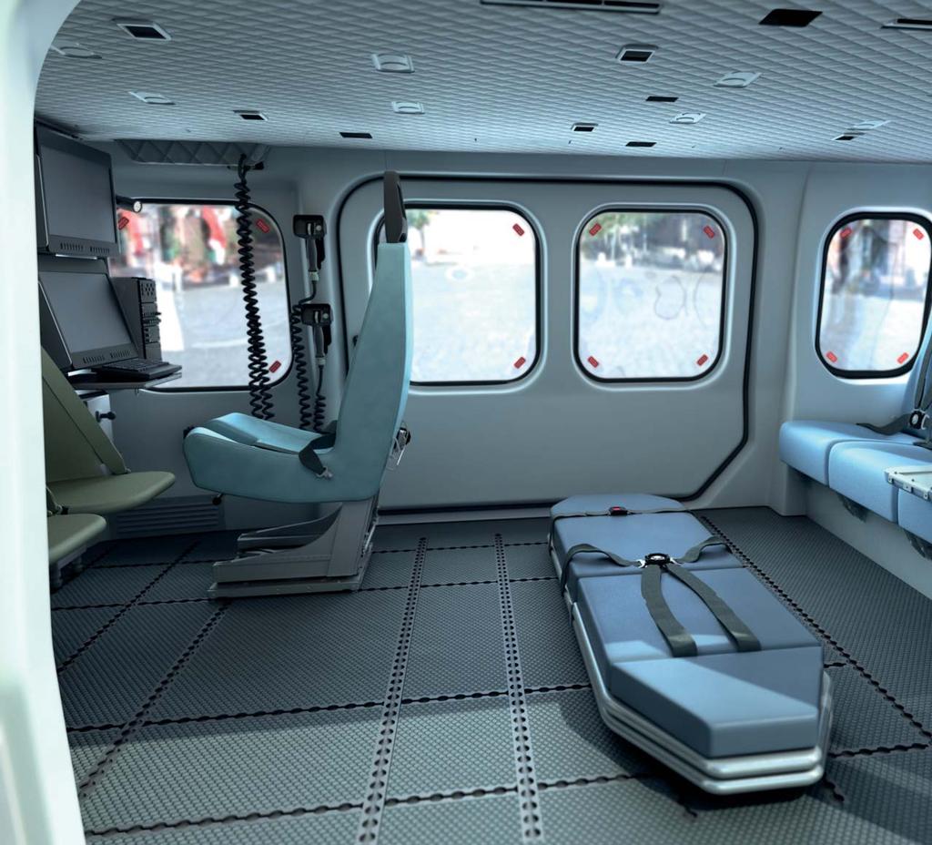 SPACE AND ACCESSIBILITY The AW189 features the largest cabin in its class and spacious baggage compartment accessible fom the passenger cabin in flight as well as from two external doors.