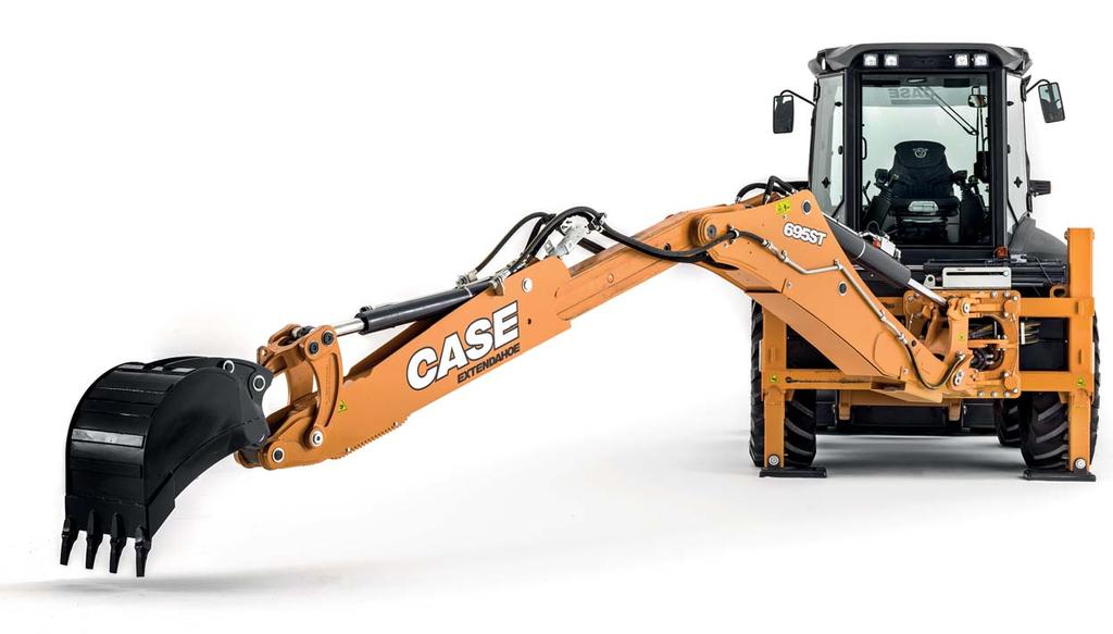 MAIN REASONS TO CHOOSE THE T-SERIES LOW IN-LINE BACKHOE GEOMETRY - Higher visibility thanks to the narrower frame, high stress resistance due to balanced effort distribution along the boom.