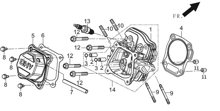 EXPLODED DIAGRAMS AND PARTS LIST FIG 1 - HEAD SUBASSEMBLY, CYLINDER / PLUG,SPARK NUMBER DESCRIPTION PART NUMBER 4 GASKET, CYLINDER HEAD ZG12131Z530320 5 CYLINDER HEAD COVER SUBASSEMBLY,