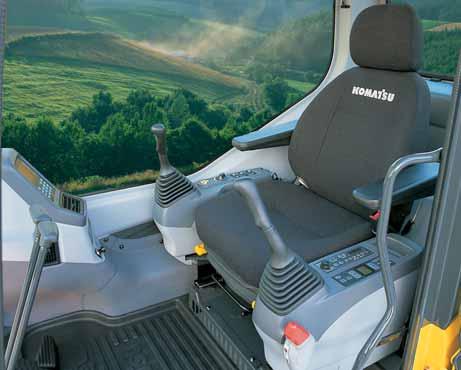 A double-slide mechanism allows the seat and controllers to move together or independently, allowing the operator to position the seat and controllers for maximum productivity and comfort.