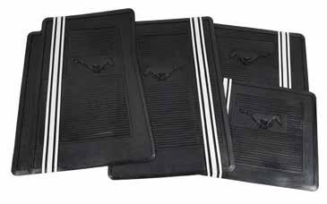 #MA976AO GT Pony Rubber Mats These molded rubber mats feature the classic GT racing stripes molded in white along the outer sides & a non-skid bottom.