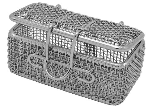MESH BASKETS Stainless steel fine mesh baskets are used for micro instruments washing, sterilization and storage. Top and lid frame wire diameter 3.5mm and 4.
