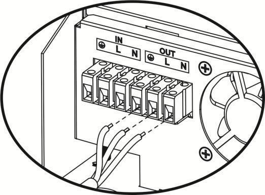 Then, insert AC output wires according to polarities indicated on terminal block and tighten
