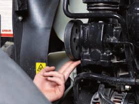 Easy to check drive belt tension. Check and top up oil level without lifting engine hood.