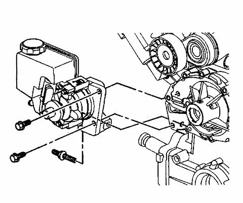 16. Position the power steering pump to the engine. 17. Loosely install the side power steering pump mounting bolt. Do not tighten at this time. 18. Lower the vehicle. 19.