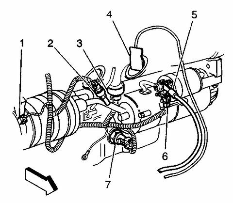 41. Connect the wiring harness connectors to the following components: ^ The A/C compressor clutch (1) ^ The A/C pressure sensor (2) ^ The knock sensor #1 (3) ^ The engine