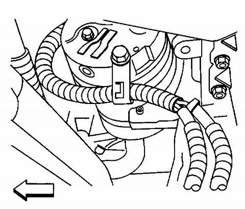 14. Disconnect the wiring harness connectors from the following components: ^ The A/C compressor clutch (1) ^ The A/C pressure sensor (2) ^ The knock sensor #1 (3) ^ The engine coolant block heater