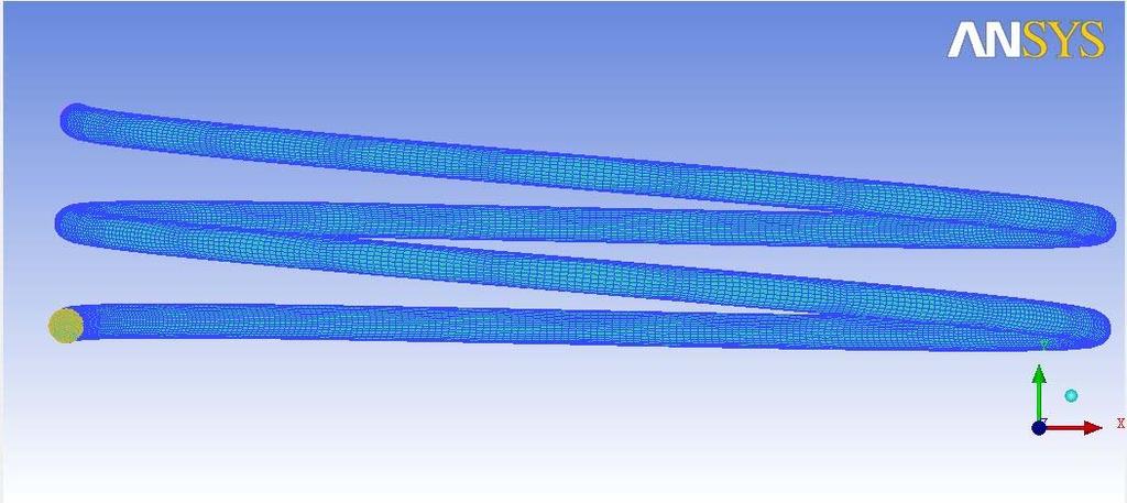 Figure-5 represents the meshing done on the 30mm helical coil using ICEM CFD tool with all hexahedral elements. It can be observed that the first cell height is located at a distance of 0.