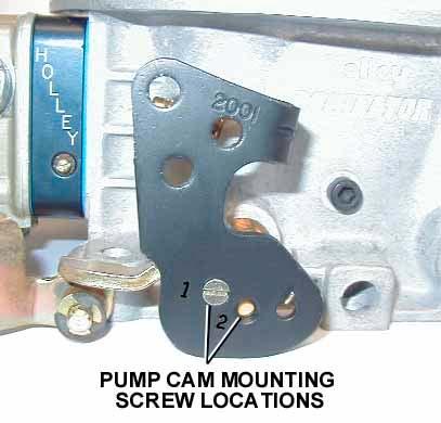 There are two pump cams, which can be purchased separately. Holley P/N 20-80 has two operating locations and Holley P/N 20-81 has one operating location.