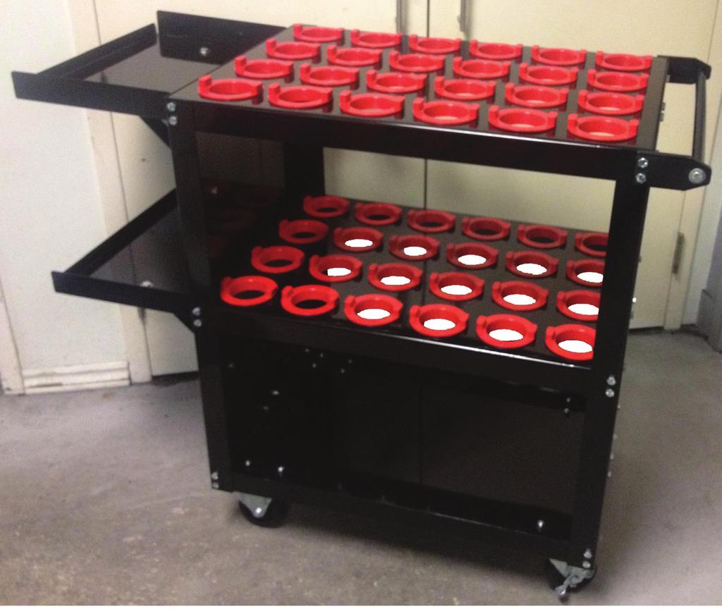2 Trays in front for more space and tools storage Tool cart weight: 110 lbs (50 Kg) Distance between