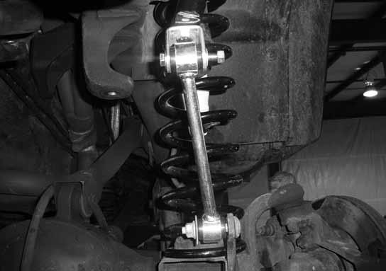 23. Attach the new sway bar links to the axle mount with the factory hardware and to the new sway bar u-bracket with 3/8" x 2-1/2" bolts, nuts and washers run from inside out.