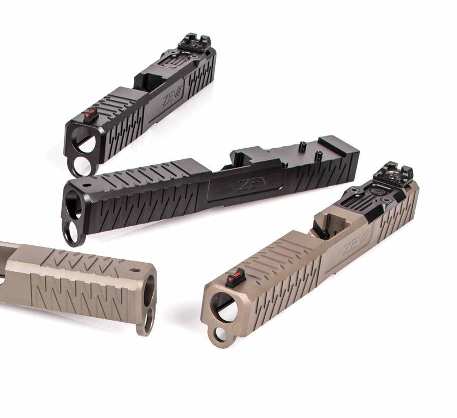 ZEV s slides are machined from a single billet of 17-4 stainless steel to tighter tolerances than factory slides for increased consistency in barrel lockup which improves accuracy.