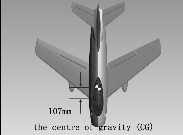 When correctly balanced the airplane will remain horizontal, with the nose slightly down. - If necessary, adjust the position of the flight battery to achieve the correct CG.