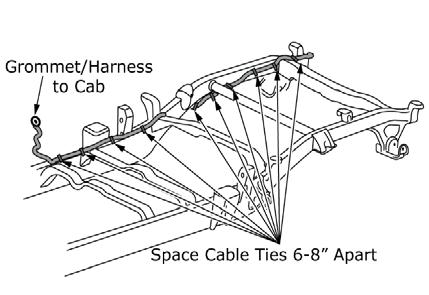 c) Install edge biter clip to body panel to secure harness. (Figure 23) Fig. 24 24) Securing tailgate main harness to chassis harness. a) Cable tie tailgate main harness every 6-8" to chassis harness.