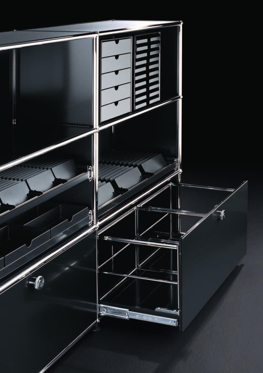 USM Haller Accessories 1 USM Inos organizing drawer set Available in graphite black or light gray. Freestanding or inserted on an extension shelf or in drawers.