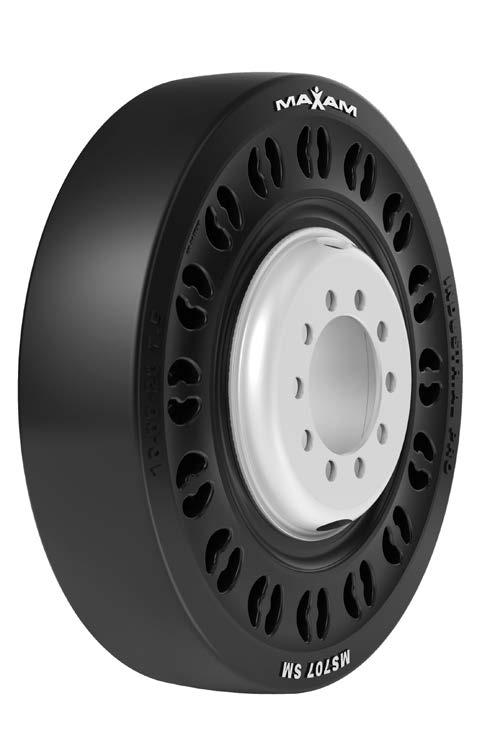 MS707 Industrial Pro Premium solid port tire for terminal trailers SM tread maximizes tire life for lowest operating cost Premium Low Rolling Resistance (LRR) tread compound - Prevents heat failures