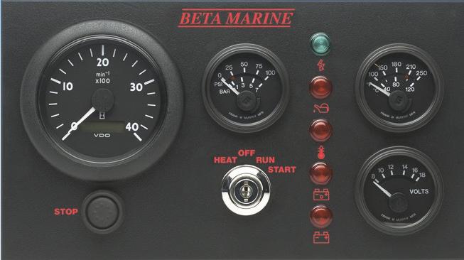 Control Panels 180mm 298mm 190mm 166mm 166mm 140mm Standard Control Panel ABV Tachometer with running hour recorder, keystart switch, push button stop, green light for power on, red warning lights