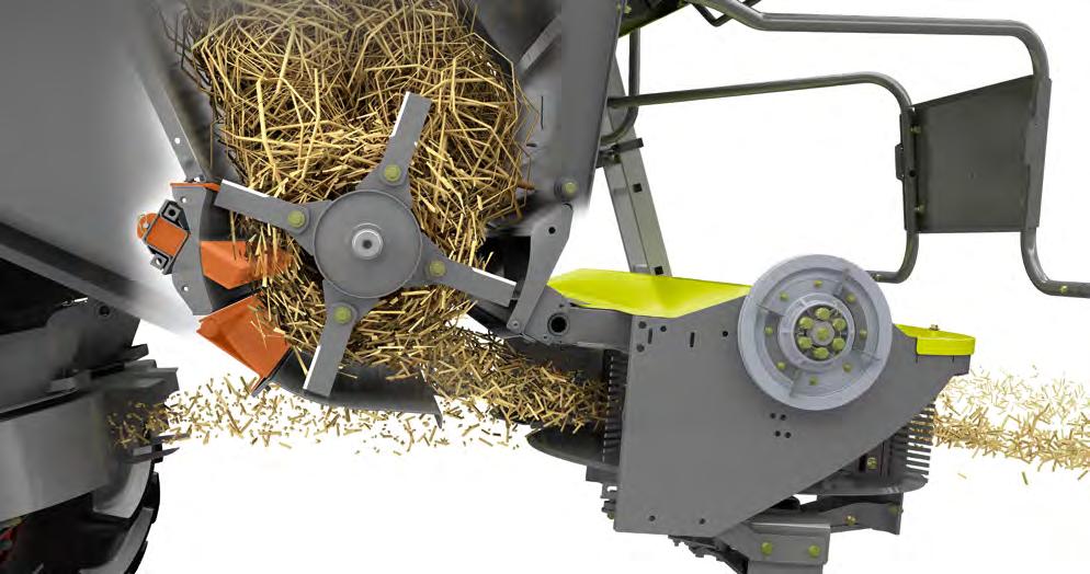 The extended floor of the straw chopper increases the duration of the transit of the chopped material and accelerates it to a significantly greater degree.