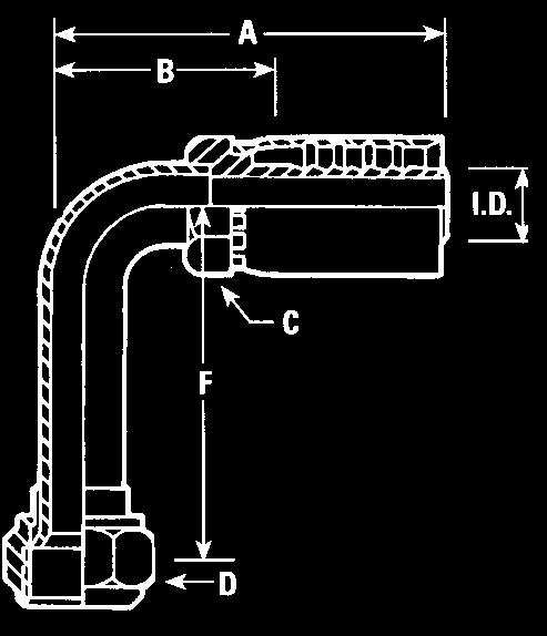 Permanent Attached Hose Fittings NOTE: Fittings may be ordered individually by adding a "-0" following the part number. 45 Bent Tube Female Swivel, JIC 37 A B I.D.
