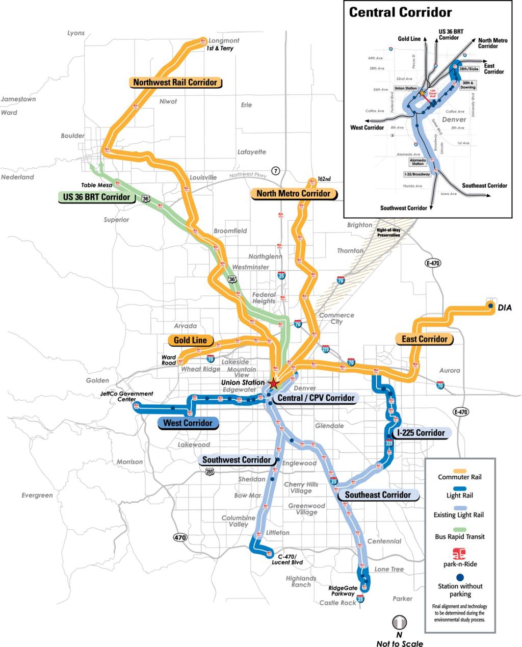 The RTD FasTracks Plan 122 miles of new light rail and commuter rail 18 miles of Bus Rapid Transit (BRT) 31 new