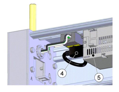 a Remove the protective lid (2). b c Connect the incoming mains power (4) through the strain relief (3) to the connection block (1) as shown in the illustration below.