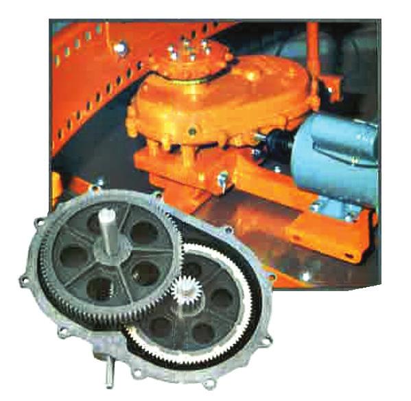 Sprocket is driven by a 100:1 worm gear reduction on a shaft from the auger gear box.