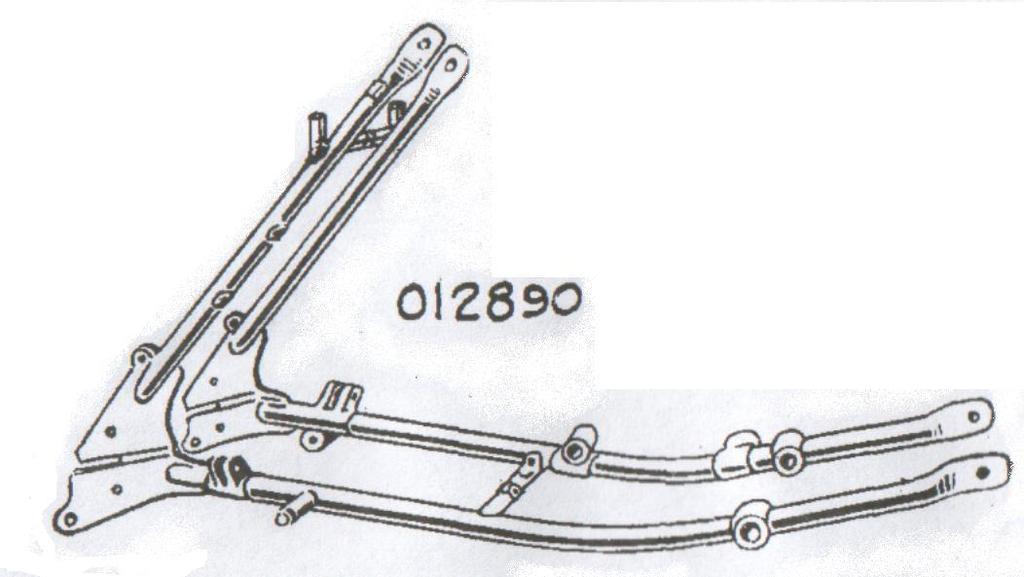 1941 1947 ½ Slot for rear axle; No sidecar mounts; Solid bracket for rear brake torque mount on LH side rail; Mounts for tool box on RH side, bottom of top rear rail; Short horizontal tube mount for