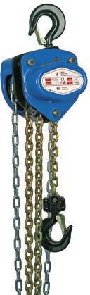 loadchain as per EN88-7 galvanized and yellow chromated Minimum headroom Minimum effort to raise maximum load by easy handling Hooks with strong cast steel safety latches Lower hook easily turnable