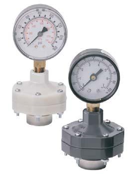 Gauge Guards Features - PVC, CPVC & PP Gauge Guards isolate process pressure or vacuum gauges from corrosive or other potentially damaging process media by use of a thin PTFE (standard) FKM, or EPDM