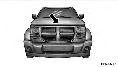 150 UNDERSTANDING THE FEATURES OF YOUR VEHICLE 2. Push the safety latch lever to the right. It is located between the grille and hood opening left of the center. CAUTION!