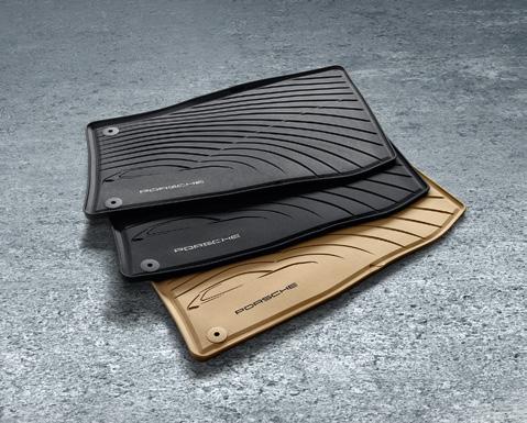 All-weather floor mats Four made-to-measure floor mats in an appealing design featuring the Cayenne silhouette and PORSCHE logo.