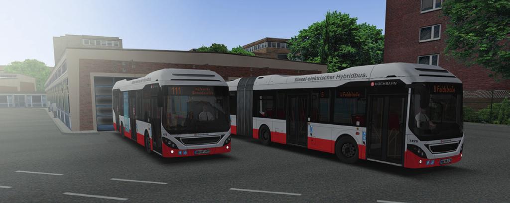 The new hybrid buses Volvo 7900 H und 7900 LH The two new bus models were built close-to-life based on real vehicles from Hamburg regarding functionalities like drive-train, door controls, dashboard