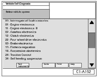 Similar screen appears. Using the scroll bar to the right of the screen: Scroll and select vehicle system 22-Four wheel drive electronics. Similar screen appears.