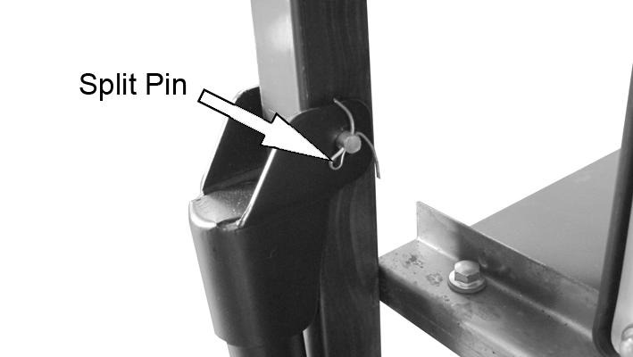 Secure the pin using the split pin provided as shown.