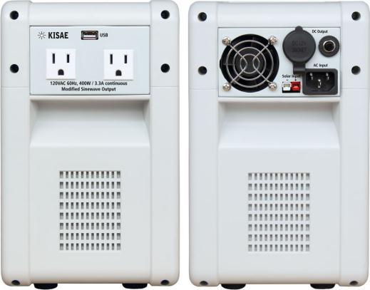 Input circuit breaker USB Output AC Outputs Lighter Socket AC Input socket DC Input Port (not available on HB400-00,03 or HB800-00,03) Front view Rear view Power button Select button used for feature