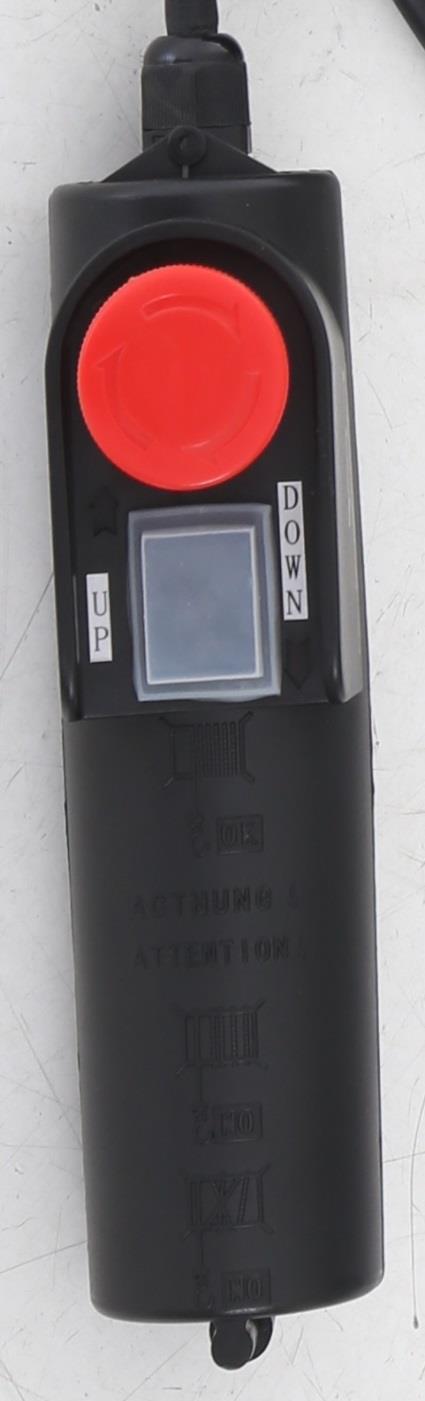 Safety lockout remote. Push lockout button IN to lock the remote.
