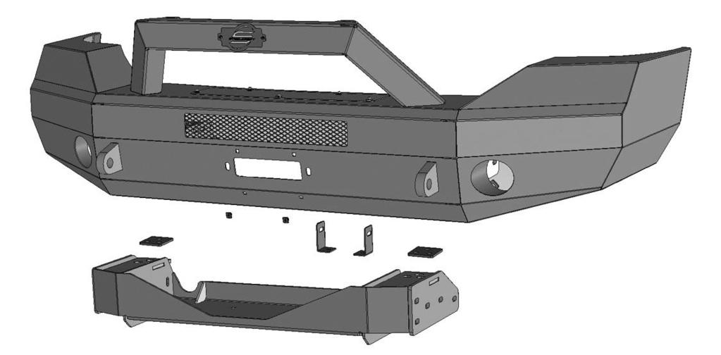 PARTS LIST: 1 Elevation Bumper Assembly 2 8-1.25mm x 25mm Hex Bolts 1 Winch Tray Bracket Assembly 2 8-1.