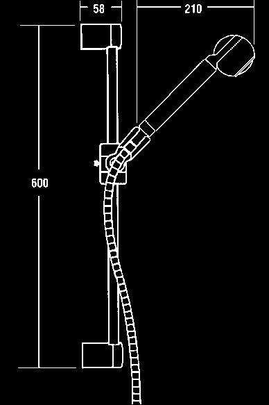 600mm (24 ) sliding rail with adjustable handshower bracket and sliding soap dish.