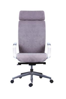KIN 101 Executive chair shown with plush upholstered headrest, backrest and seat, dance arms, sliding seat, synchro mechanism and trend aluminium polished base KIN 101 < left page Executive chair