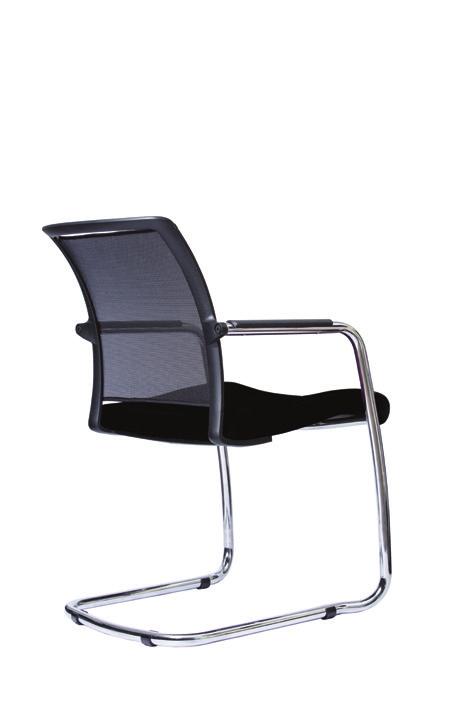 s armchair shown with mesh backrest, upholstered seat and sleighbase chrome frame PAS