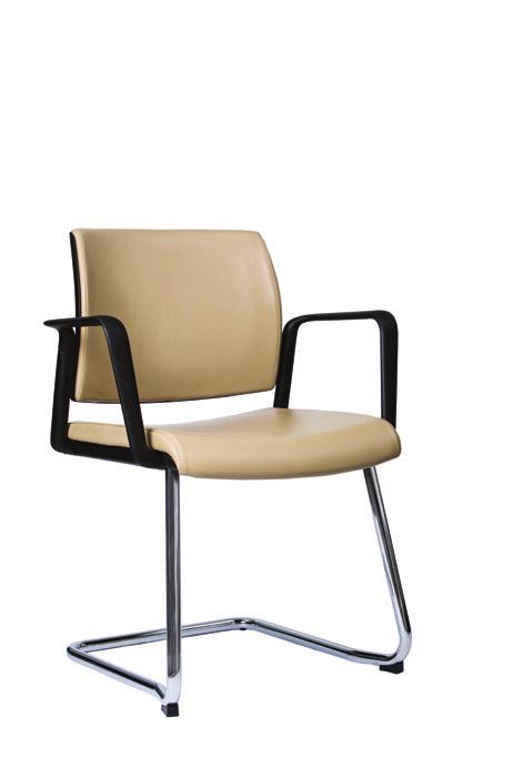 shown with upholstered backrest and seat, plastic arms and sleighbase chrome frame