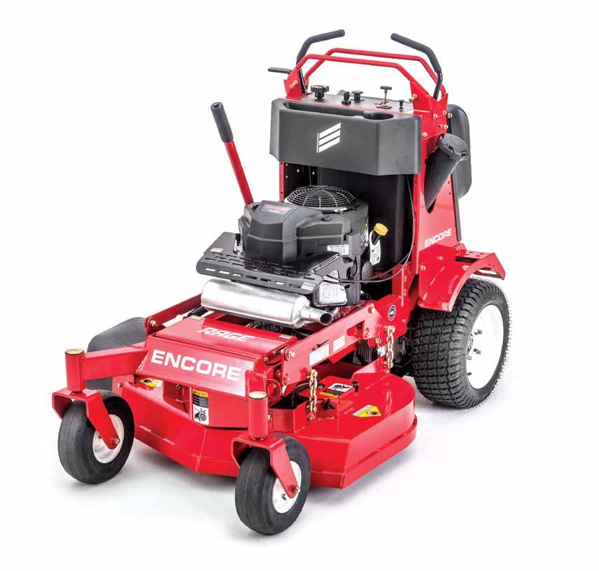 The Rage stand-on machine combines the flexibility and safety of a walk-behind mower with the speed and precision of a sit-down rider.