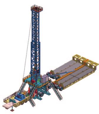 MOVABLE DESERT LIGHT RIG 1000 hp / 200 t 440000 lbs @ 10 lines / 200 t 9850 ft / 3000 m Light desert rig, fast moving with high mobility Faster rig with telescoping mast & substructure Reduction of