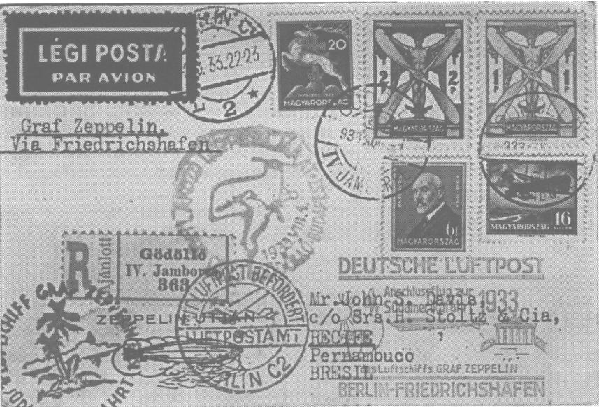 1933 FOURTH SOUTH AMERICA FLIGHT (AAMC # 203; Sieger #223) This cover is the most Scout related Zeppelin cover seen to date.