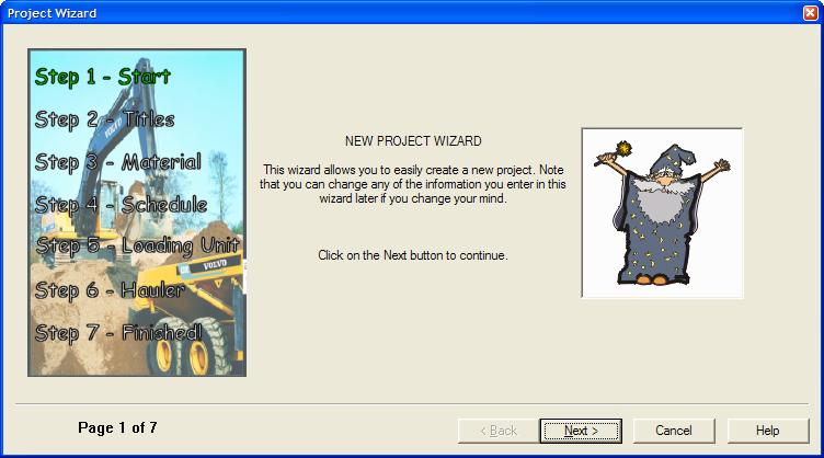 PROJECT WIZARD Step 1 - Start The New Project Wizard (Figure 7) will then start. To commence the set up of your project click on Next.