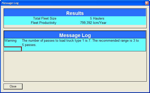 completed. The message log contains information about the material moved, number of haulers used and time taken to reach the specified target.