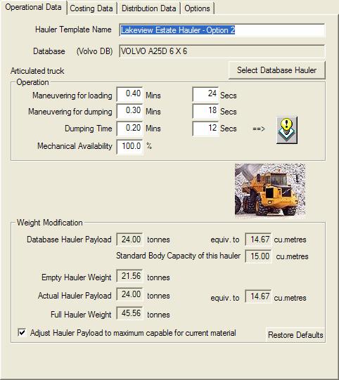 Just like adding new loading units to your project it is possible to add additional haulers. Therefore, comparisons can be performed. Haulers too reference a database.