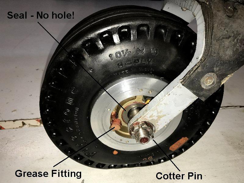 Leave it rather loose and grease the tail wheel until the grease comes out between the seal and the spacers. Then tighten the axle nut as indicated below. Make sure the axle nut is tight.